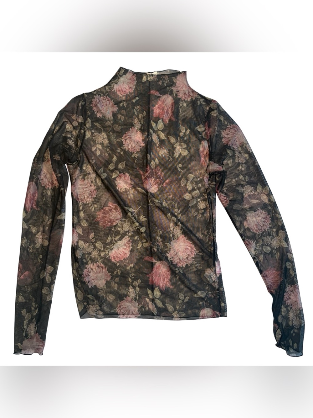 BiBi Sheer Floral Long-Sleeve Shirt Black Size Small